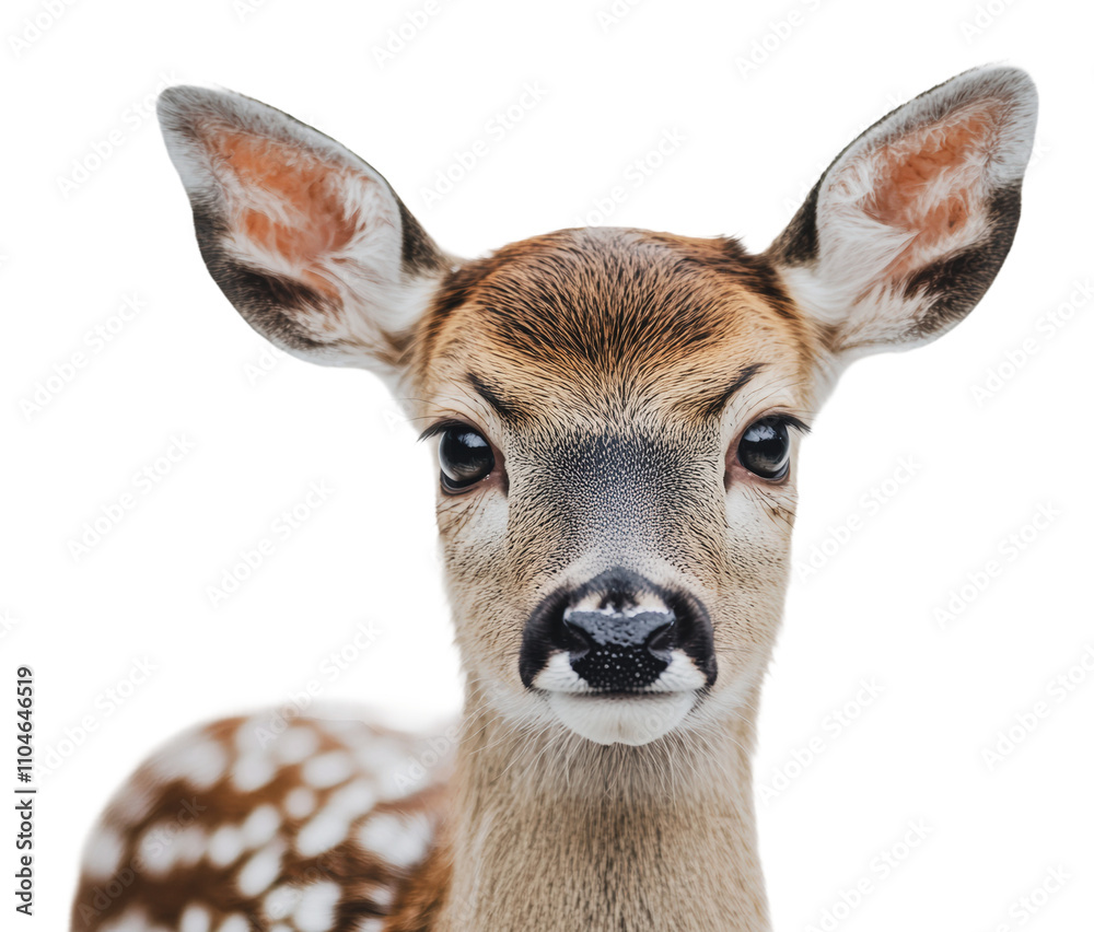 Fototapeta premium Curious fawn looking directly at the camera, cut out - stock png.