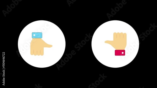 Approval Gesture Animation, 4K Thumbs Up Down Icon on Alpha Background