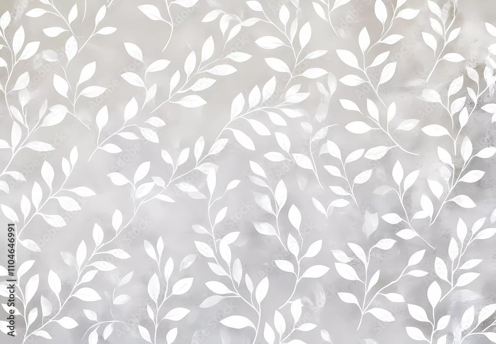 Light gray background with small white leaves and vines pattern, very subtle, vintage look, watercolor Light gray background with small white leaves and vines pattern, very subtle, vintage look, watercolor