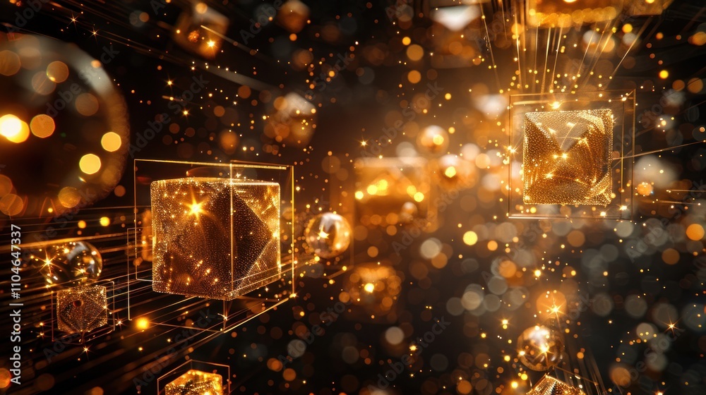 Abstract gold geometric shapes and bokeh lights. Abstract gold geometric shapes and bokeh lights.