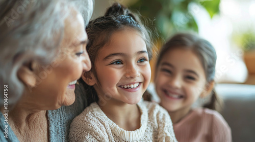 Grandmother and Granddaughters: Joyful Family Portrait
