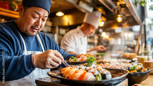 Sushi Chefs at Work: Expert Hands Craft Culinary Delights  photo