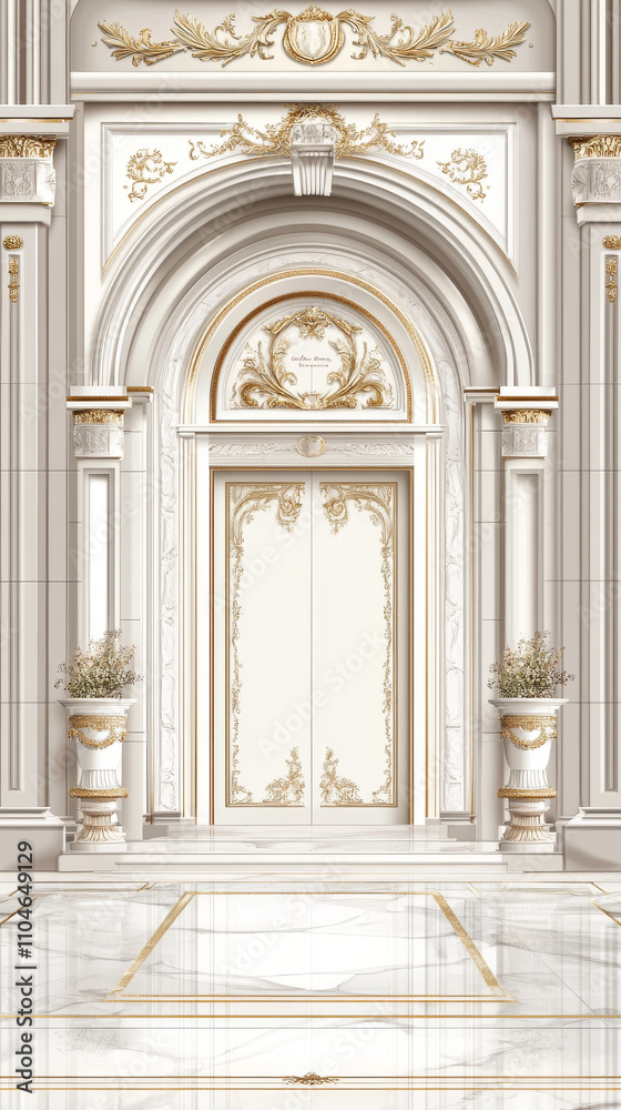 Fototapeta premium Elegant Entryway: Luxury Gold and White 3D Rendering