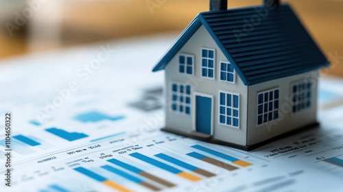 Digital analysis of rental trends with model house on charts