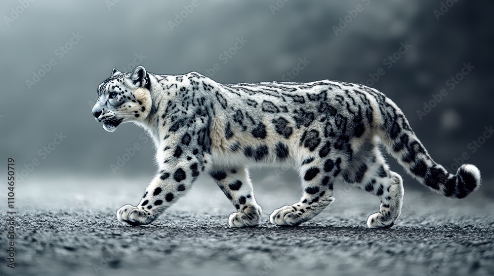 Obraz premium A snow leopard walking across a barren