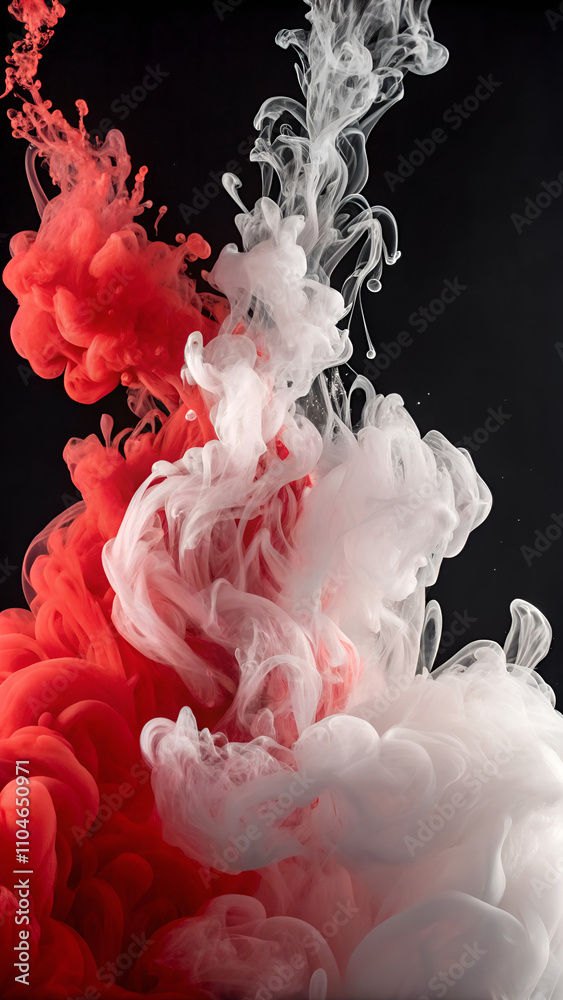 A red and white smoke trail with a black background A red and white smoke trail with a black background