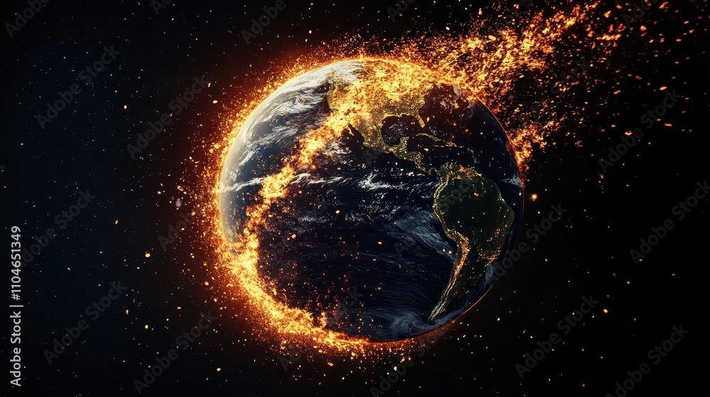 Naklejka premium The Earth engulfed in fire
