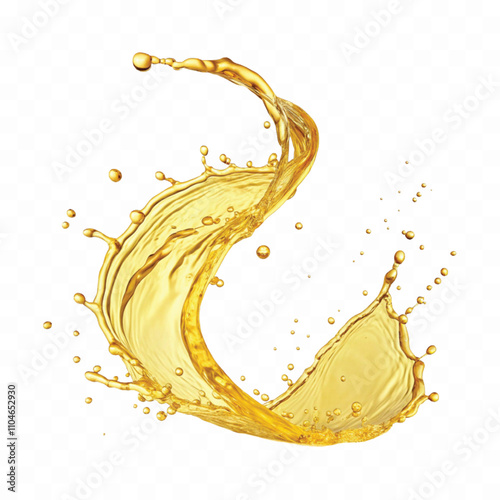 Abstract 3d Yellow liquid splash or oil splashing droplet in curve style isolated on white background