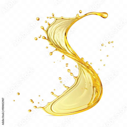 Abstract 3d Yellow liquid splash or oil splashing droplet in curve style isolated on white background