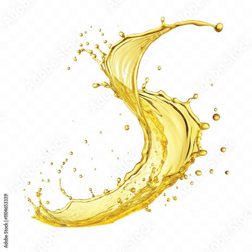 Abstract 3d Yellow liquid splash or oil splashing droplet in curve style isolated on white background