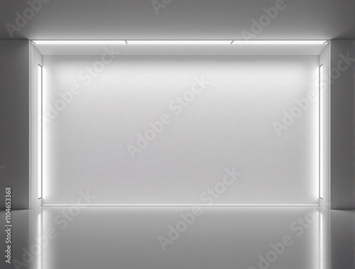 Minimalist White Plaster Wall with Linear Lighting, neutral background, empty space, sparse illumination