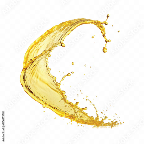 Abstract 3d Yellow liquid splash or oil splashing droplet in curve style isolated on white background