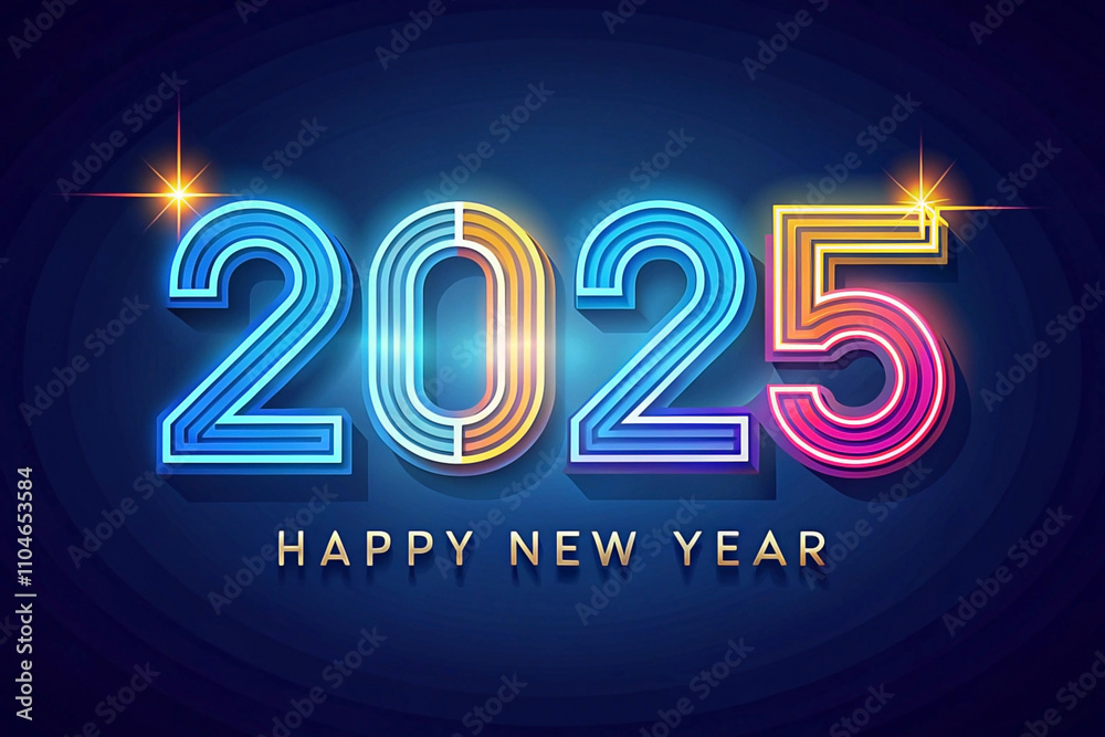Vibrant neon 2025 Happy New Year design. Vibrant neon 2025 Happy New Year design.