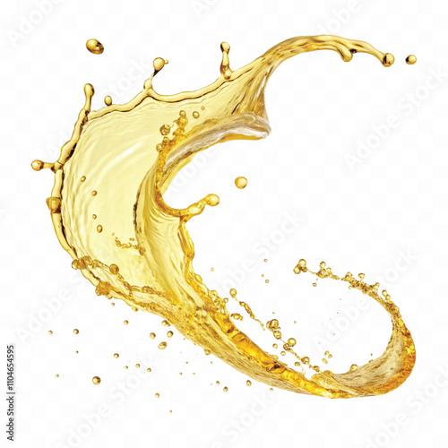 Abstract 3d Yellow liquid splash or oil splashing droplet in curve style isolated on white background
