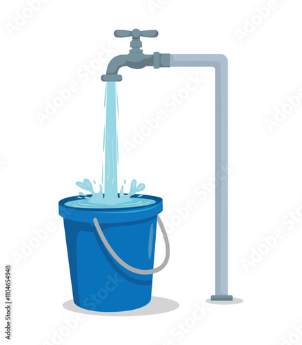 Filling tap water from faucet into bucket until full