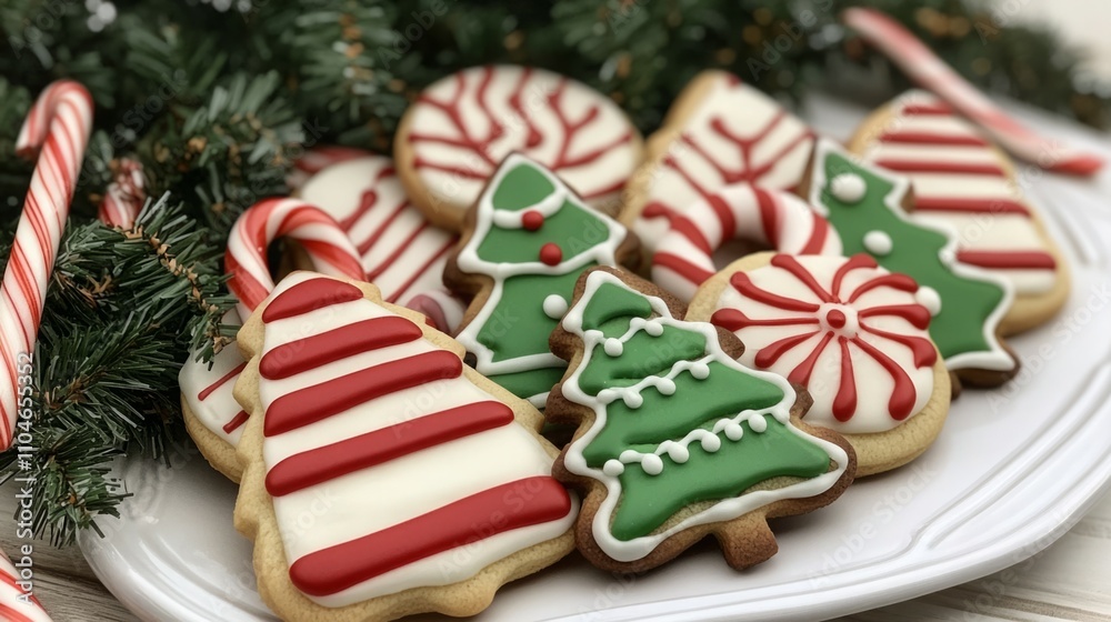 Festive Christmas cookies decorated with red and green icing. A sweet holiday treat!