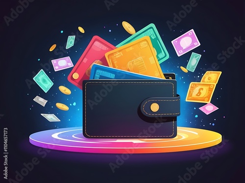 Wallpaper Mural Colorful Wallet Overflowing With Cash and Cards Torontodigital.ca