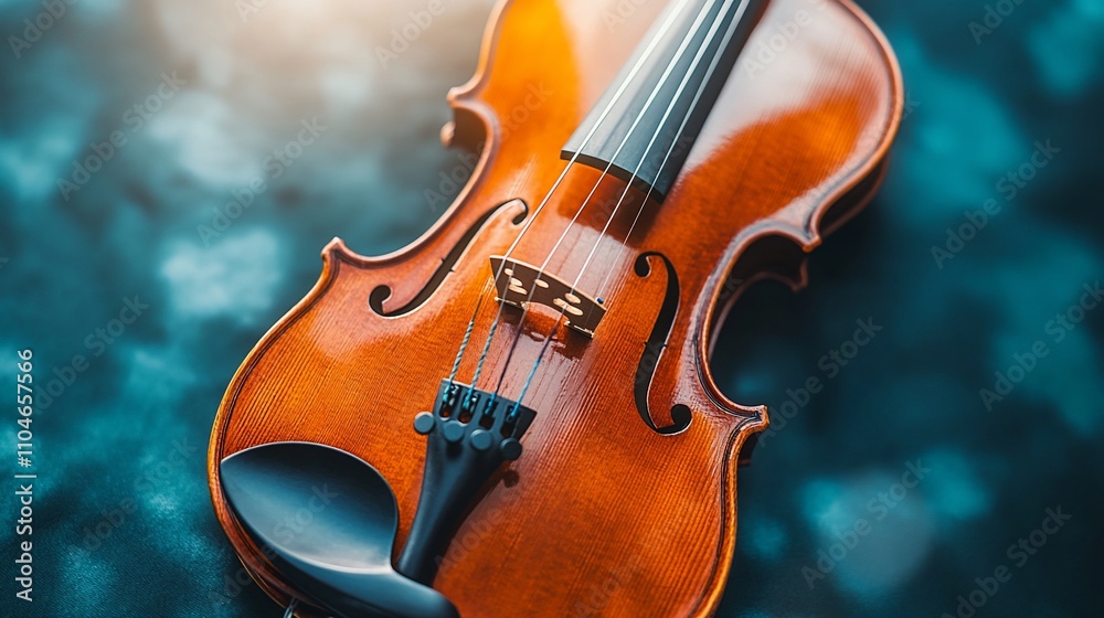 Polished violin rests on dark surface. Polished violin rests on dark surface.