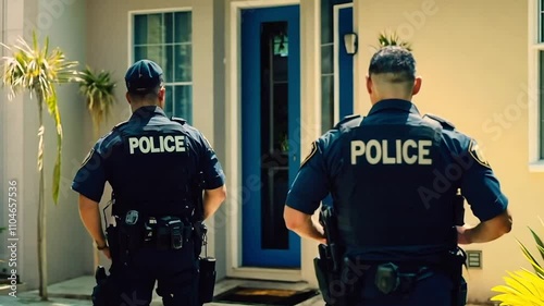 Police officers in front of a house for investigation