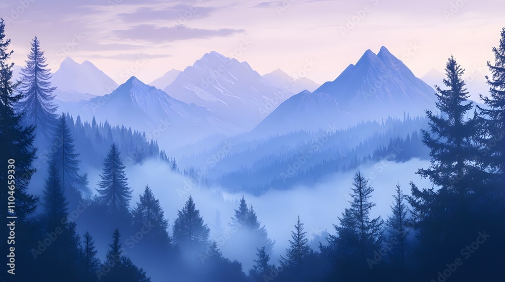 custom made wallpaper toronto digitalSerene Misty Mountains Enveloped by a Dark Forest