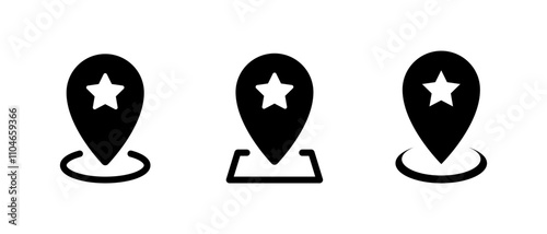 Map pin with star icon set. Favorite place sign symbol
