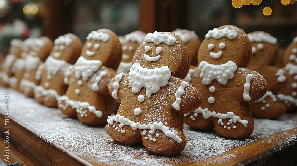 Festive Gingerbread Men Decorated With Icing And Powdered Sugar Festive Gingerbread Men Decorated With Icing And Powdered Sugar