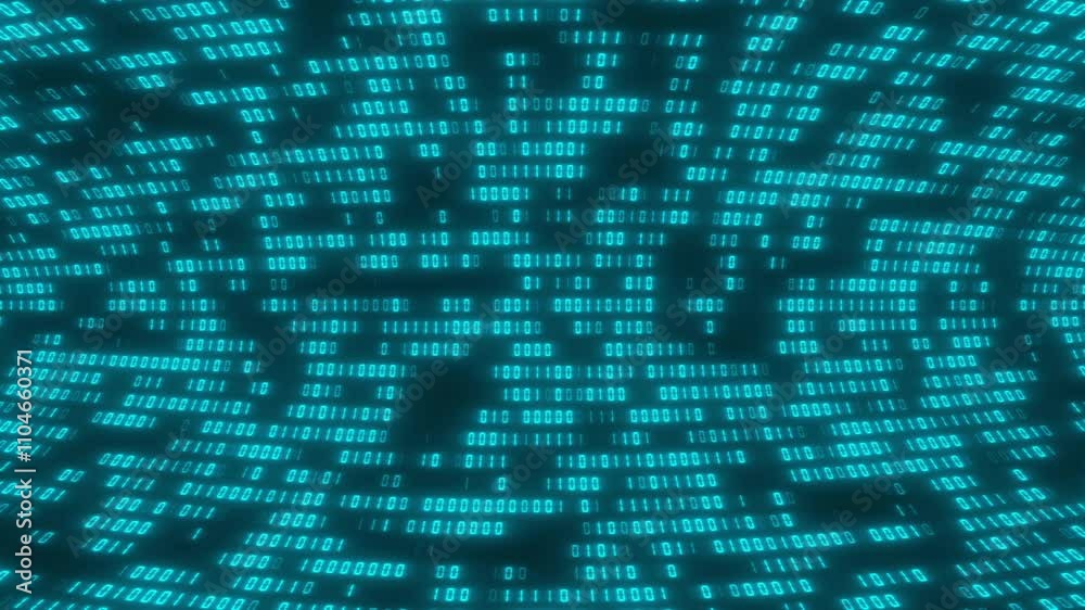 Binary code matrix data stream, digital technology background, abstract technology futuristic cyberspace, data video animated background
