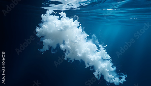 Under deep sea water moving particular cloud dust with fractal particle abstract background isolated with white highlights, png photo