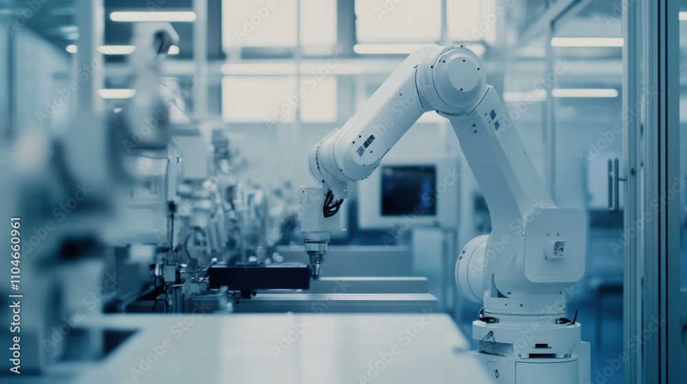 A cutting-edge AI-powered autonomous manufacturing robot, clean industrial environment with advanced robotic arms and precision manufacturing tools, Industrial style A cutting-edge AI-powered autonomous manufacturing robot, clean industrial environment with advanced robotic arms and precision manufacturing tools, Industrial style