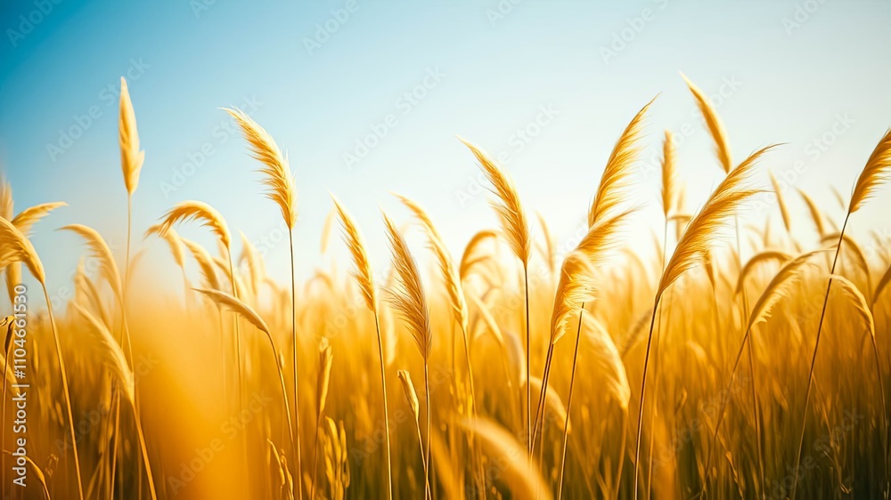 Golden hour meadow; sunlit plumes of grass sway gently in the breeze, creating a tranquil and peaceful scene. Golden hour meadow; sunlit plumes of grass sway gently in the breeze, creating a tranquil and peaceful scene.