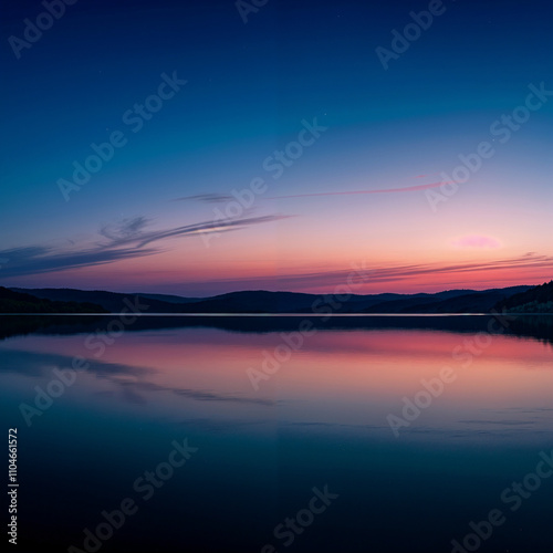 Wide-Angle Twilight Lake with Gradient Sky, Ripples, and Ethereal Highlights