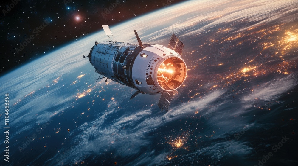 A high-tech spacecraft soars over Earth, illuminated by a mesmerizing glow, as it ventures into the depths of space, marking the dawn of new frontiers. A high-tech spacecraft soars over Earth, illuminated by a mesmerizing glow, as it ventures into the depths of space, marking the dawn of new frontiers.