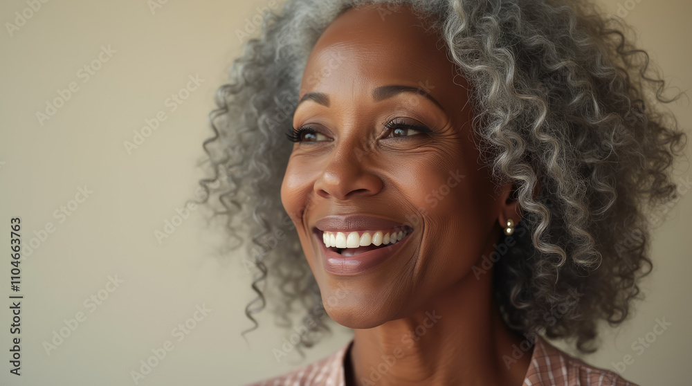 Radiating timeless beauty: a stunning black woman in her 60s with smooth, glowing skin and flowing gray hair.
Radiating timeless beauty: a stunning black woman in her 60s with smooth, glowing skin and flowing gray hair.