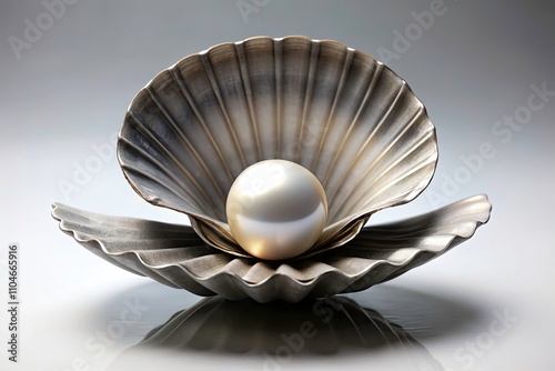 Elegant Pearl in Seashell Icon - Minimalist Grey and Black Fashion Photography Style for Modern Aesthetics photo