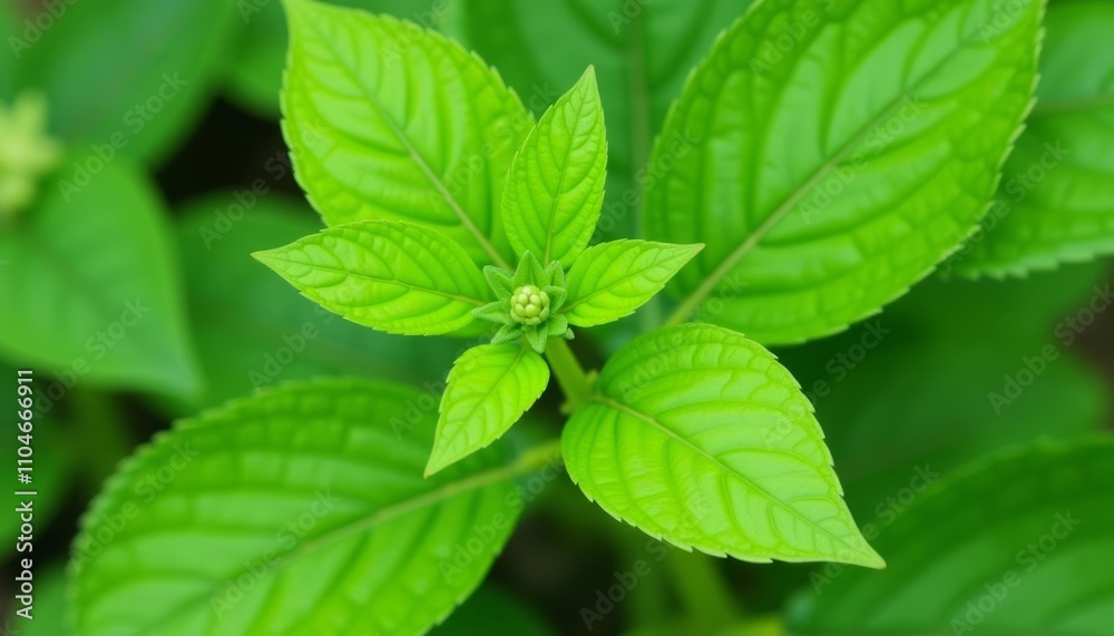 A vibrant green plant leaf with a central stem surrounded by more leaves in the background A vibrant green plant leaf with a central stem surrounded by more leaves in the background