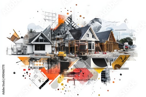 creative collage of construction and architectural design elements