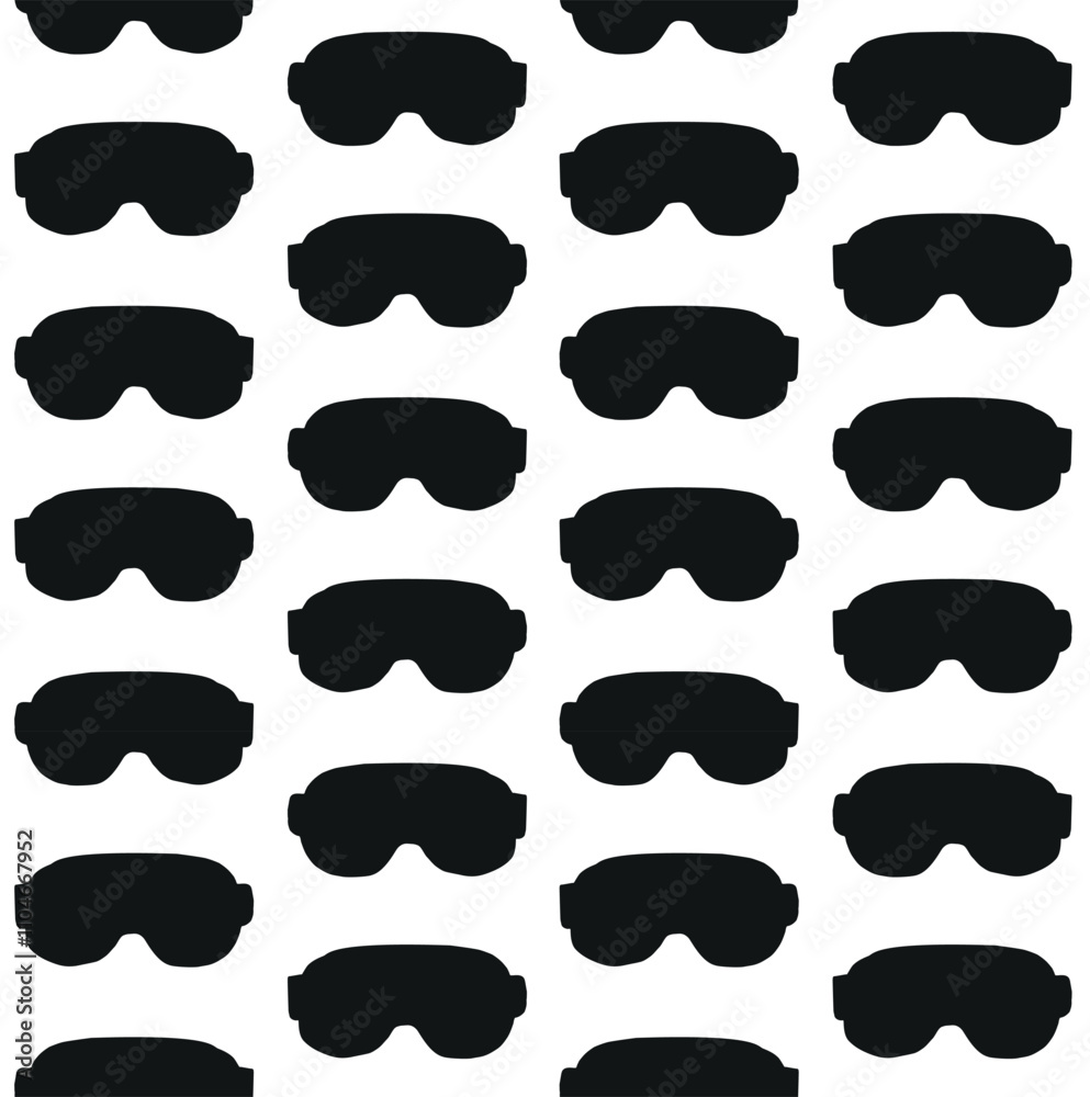 Vector seamless pattern of hand drawn snowboard mask silhouette isolated on white background