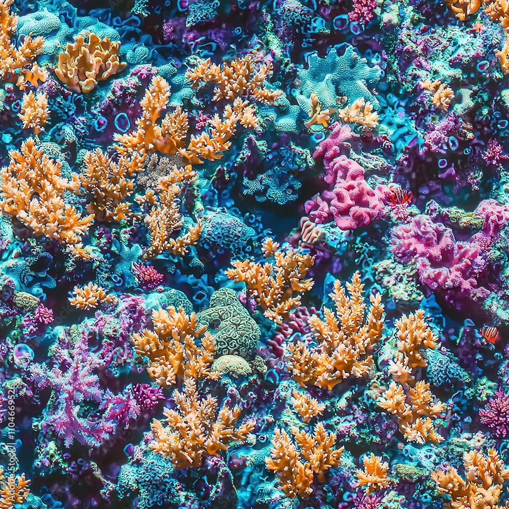 Fototapeta premium Ocean Coral Reef Fish Sea Nature Natural Seamless Pattern Texture