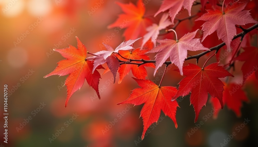 Autumn leaves on a branch with warm colors Autumn leaves on a branch with warm colors