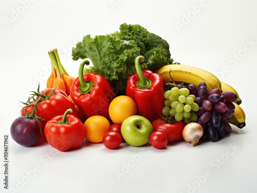 a colorful assortment of fresh fruits and vegetables arranged beautifully