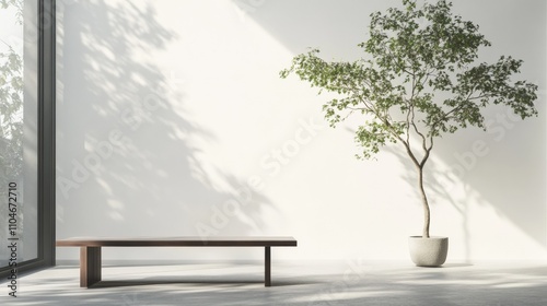 minimalist interior design with natural light and greenery