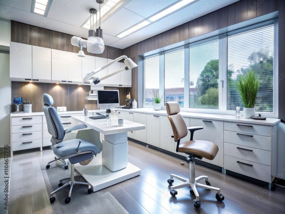 Modern Advanced Dentist Office with High-Tech Equipment and Sleek Interior Design in a New Medical Clinic Environment Modern Advanced Dentist Office with High-Tech Equipment and Sleek Interior Design in a New Medical Clinic Environment