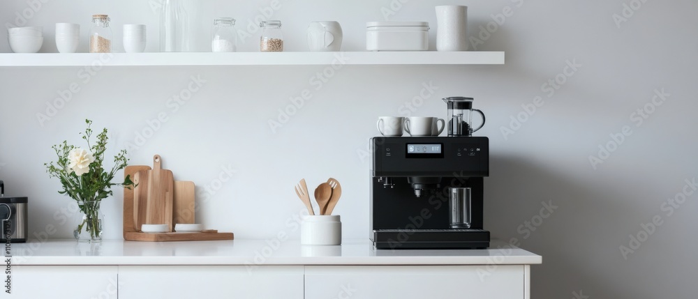 Fototapeta premium modern kitchen with coffee machine and minimalist decor