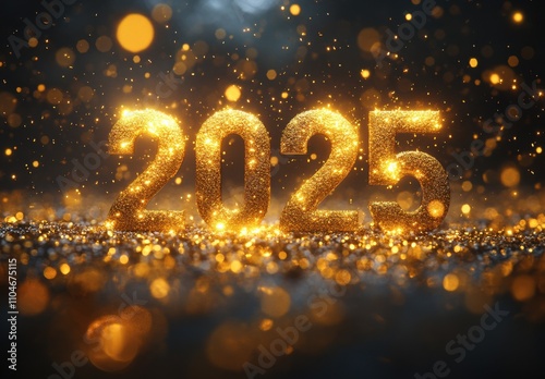 golden number "2025" shines brightly against a dark background