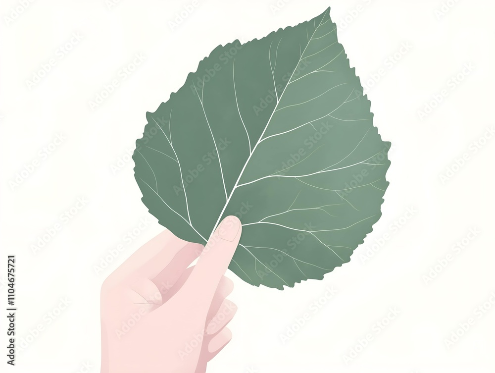 Illustration of a Hand Holding a Green Leaf on a White Background Illustration of a Hand Holding a Green Leaf on a White Background