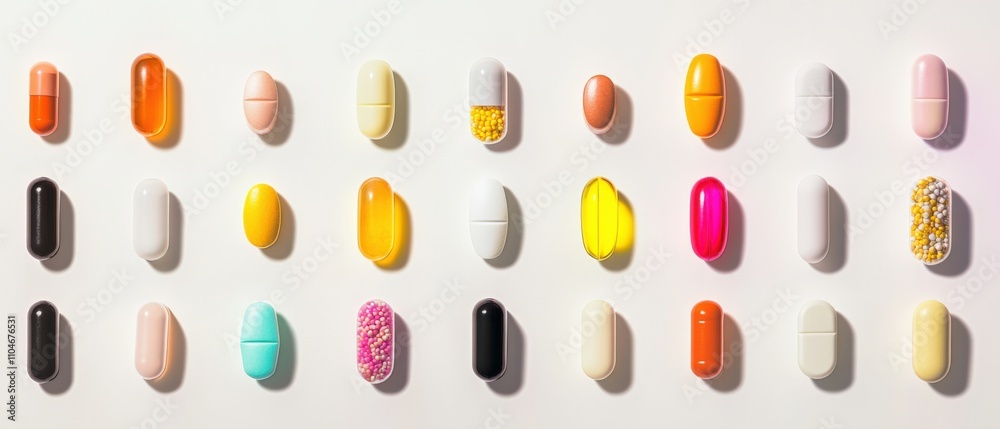 variety of colorful capsules and pills arranged in a pattern variety of colorful capsules and pills arranged in a pattern