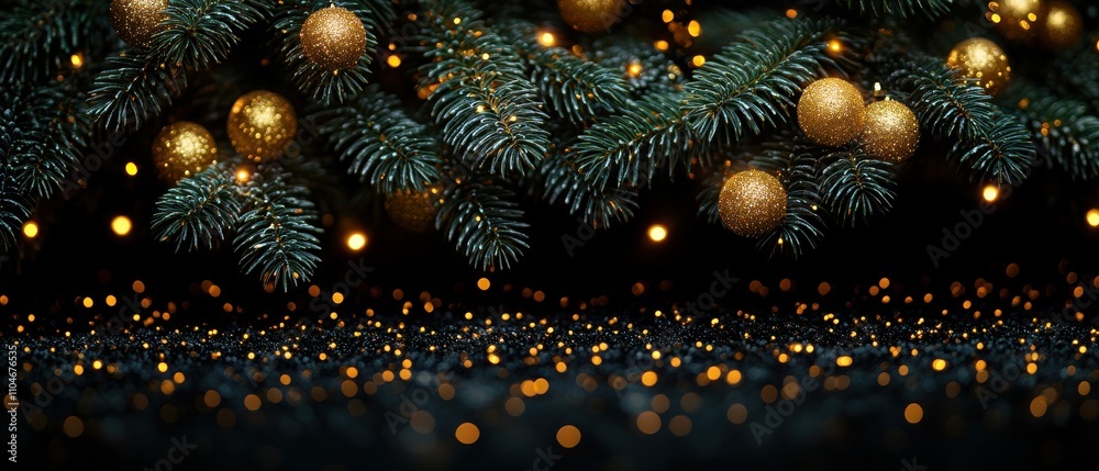 black background with snowflakes and bokeh lights. Christmas or New Year concept
