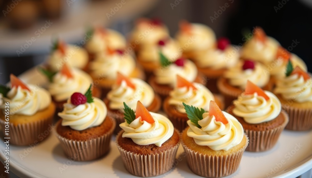 12 cupcakes with white frosting and orange carrot slices on top 12 cupcakes with white frosting and orange carrot slices on top