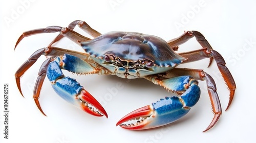 Blue Crab as a crustacean from the fishing waters of Atlantic ocean or Gulf of Mexico as a shellfish fishery seafood cuisine food or soft shell crabs culinary fish isolated on a white background photo