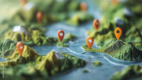 3d landscape with location pins, symbolizing gis mapping and spatial data analysis